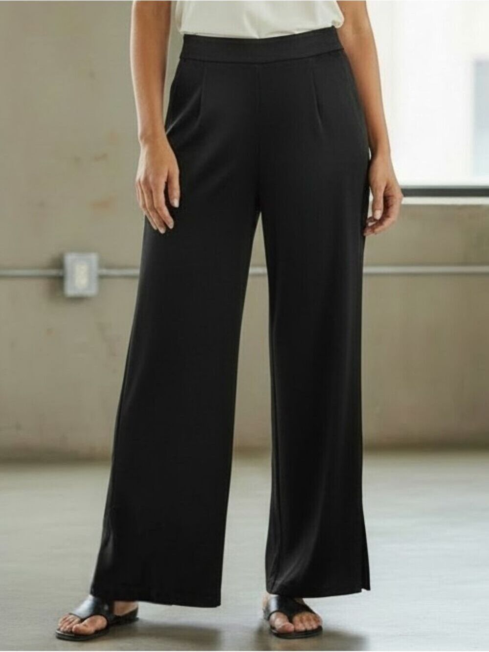 Max Studio Black Velvet Wide Leg Pants High Waisted Relaxed Fit